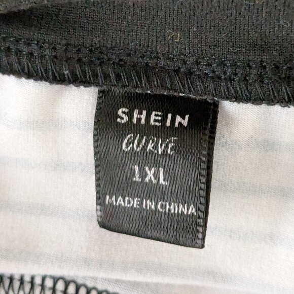 SHEIN CURVE Black & White Stripe Long Sleeve Knit, Front Knot Top; Size 1XL - Picture 3 of 4